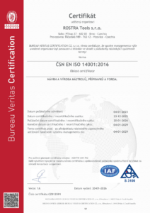 Certifikát ISO 14001 ROSTRA Tools