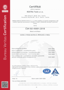 Certifikát ISO 45001 ROSTRA Tools
